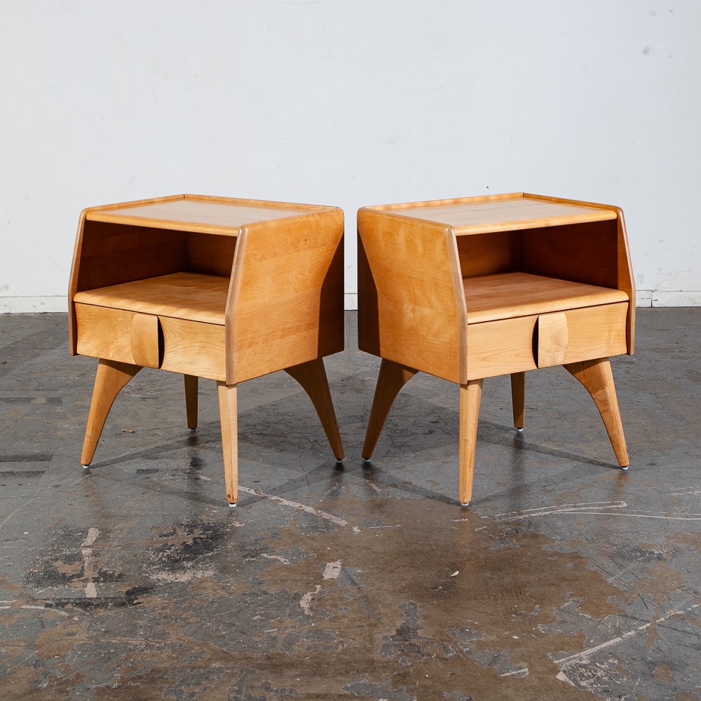 Mid Century Modern Nightstands End Side Tables Heywood Wakefield Blonde Drawer