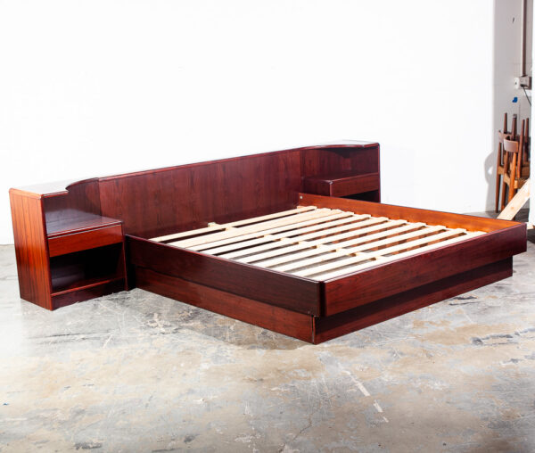 Mid Century Danish Modern Headboard Bed Frame California King Rosewood Floating Nightstands Denmark