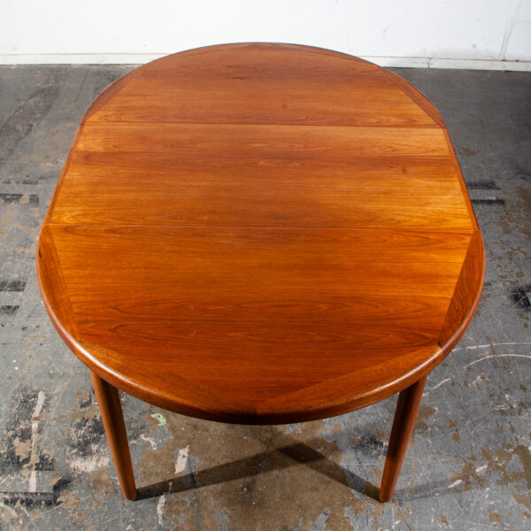 Mid Century Danish Modern Dining Table Round Teak Vejle Stole Expanding Leaf x2 MCM Restored Demark Kitchen Vintage