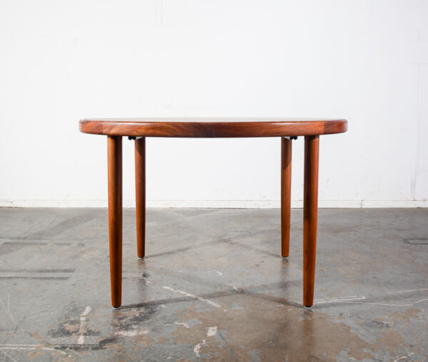 Mid Century Danish Modern Dining Table Round Teak Vejle Stole Expanding Leaf x2 MCM Restored Demark Kitchen Vintage - Image 5