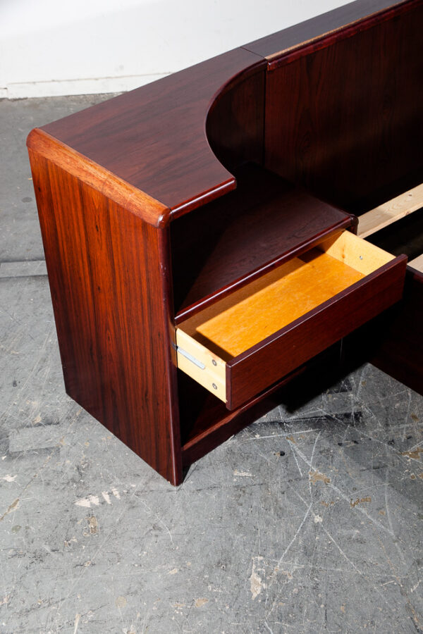 Mid Century Danish Modern Headboard Bed Frame California King Rosewood Floating Nightstands Denmark - Image 10