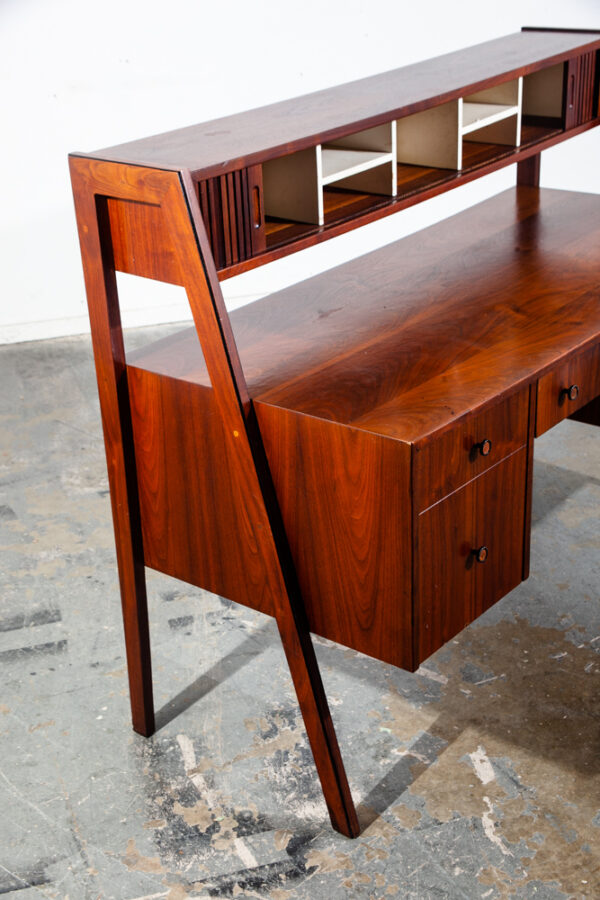 Mid Century Modern Desk Glenn of California 2 Tier Tambour Door Walnut Danish NM - Image 6