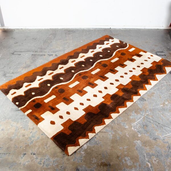 Mid Century Modern Area Shag Rug Virgin Wool Pile Edward Fields Large Brown White Mcm 8.5 Ft x 5.4 Ft Vintage Abstract