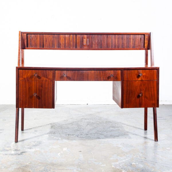 Mid Century Modern Desk Glenn of California 2 Tier Tambour Door Walnut Danish NM - Image 3