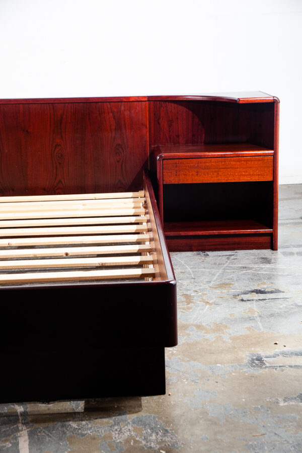 Mid Century Danish Modern Headboard Bed Frame California King Rosewood Floating Nightstands Denmark - Image 5