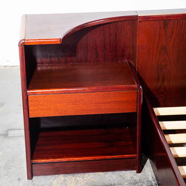 Mid Century Danish Modern Headboard Bed Frame California King Rosewood Floating Nightstands Denmark - Image 9