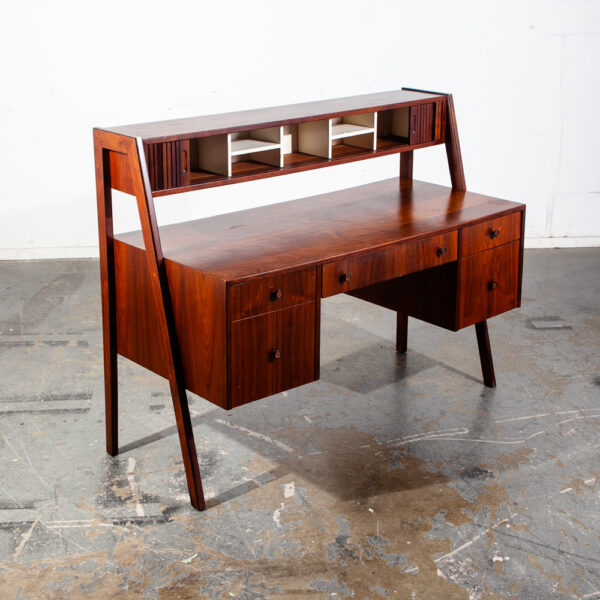 Mid Century Modern Desk Glenn of California 2 Tier Tambour Door Walnut Danish NM - Image 5