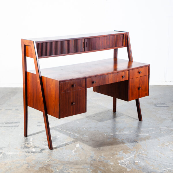 Mid Century Modern Desk Glenn of California 2 Tier Tambour Door Walnut Danish NM - Image 2