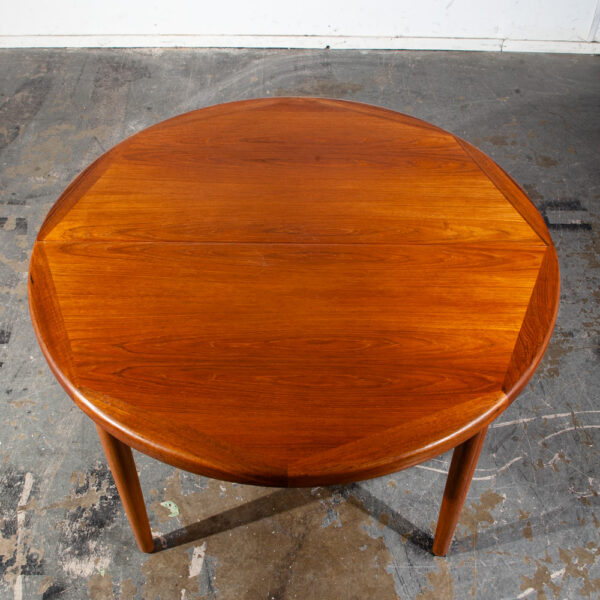 Mid Century Danish Modern Dining Table Round Teak Vejle Stole Expanding Leaf x2 MCM Restored Demark Kitchen Vintage - Image 3