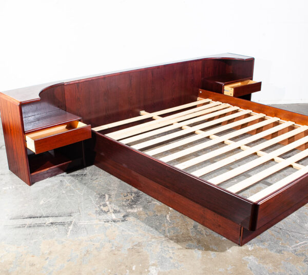 Mid Century Danish Modern Headboard Bed Frame California King Rosewood Floating Nightstands Denmark - Image 3