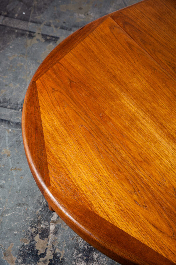 Mid Century Danish Modern Dining Table Round Teak Vejle Stole Expanding Leaf x2 MCM Restored Demark Kitchen Vintage - Image 11