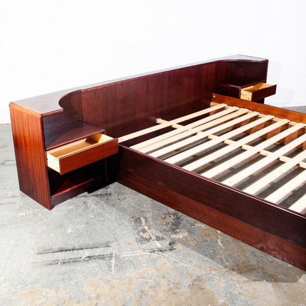 Mid Century Danish Modern Headboard Bed Frame California King Rosewood Floating Nightstands Denmark - Image 8