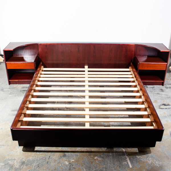 Mid Century Danish Modern Headboard Bed Frame California King Rosewood Floating Nightstands Denmark - Image 2