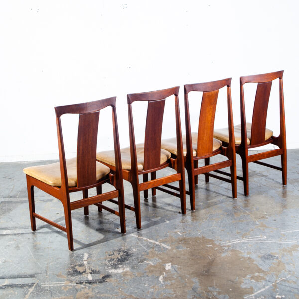 Mid Century Danish Modern Dining Chairs Set 4 Leather Solid Teak Japanese Tan VG - Image 2