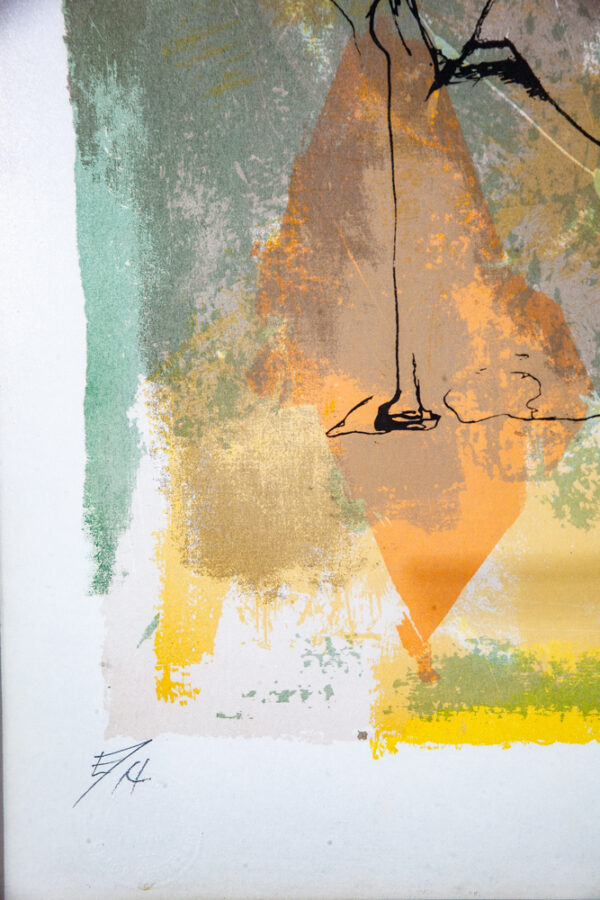 Mid Century Modern Art Print Artist Proof Abstract Musician Yellow Orange Signed - Image 5