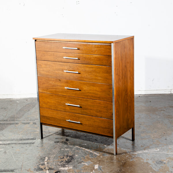 Mid Century Modern Highboy Dresser Paul Mccobb Calvin Furniture Co. Walnut 6 Drawer Vintage Metal