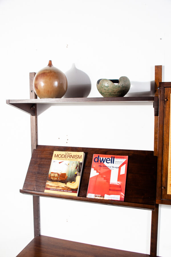Mid Century Modern Wall Unit Walnut 2 Bay Modular Cabinet Danish Shelving Mcm Vintage Magazine Rack - Image 10