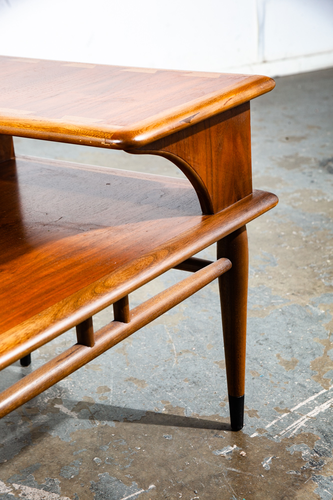 Mid Century Modern End Table Step Up Lane Acclaim Vintage 2 tier Walnut Danish - Image 6