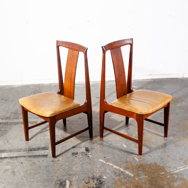 Mid Century Danish Modern Dining Chairs Set 4 Leather Solid Teak Japanese Tan VG - Image 3