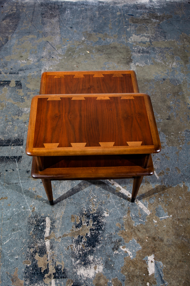 Mid Century Modern End Table Step Up Lane Acclaim Vintage 2 tier Walnut Danish - Image 4