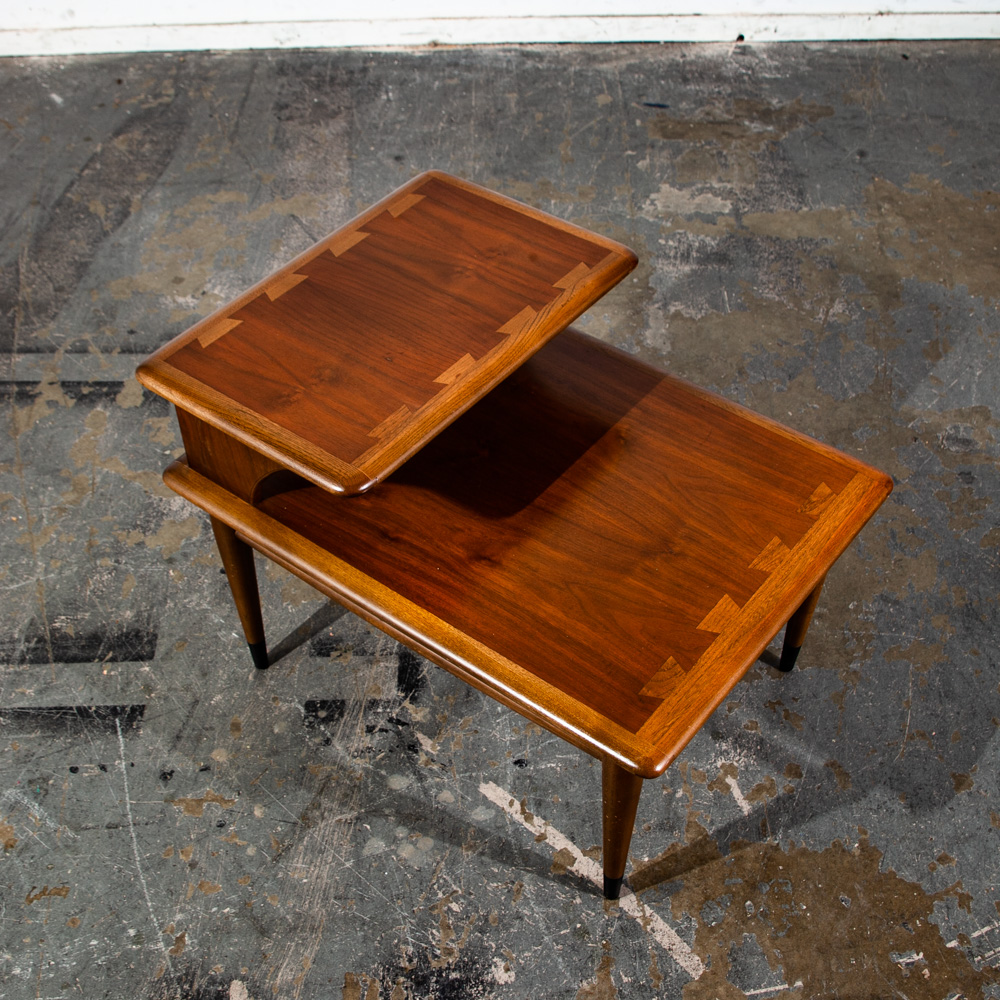 Mid Century Modern End Table Step Up Lane Acclaim Vintage 2 tier Walnut Danish