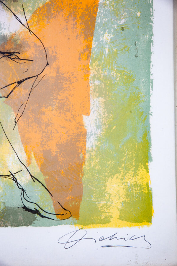 Mid Century Modern Art Print Artist Proof Abstract Musician Yellow Orange Signed - Image 4