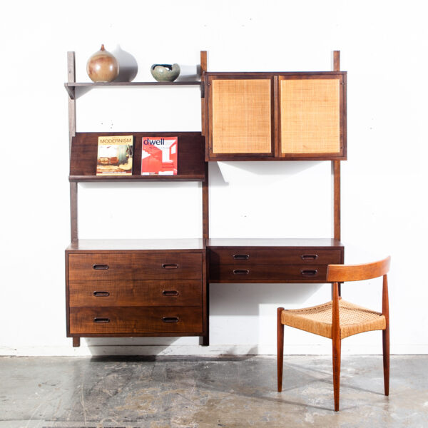Mid Century Modern Wall Unit Walnut 2 Bay Modular Cabinet Danish Shelving Mcm Vintage Magazine Rack