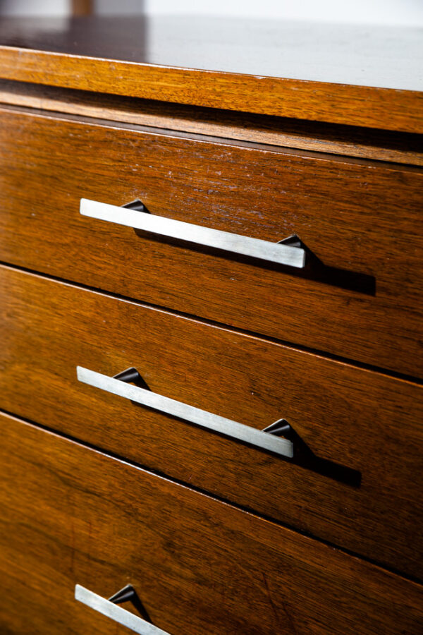 Mid Century Modern Highboy Dresser Paul Mccobb Calvin Furniture Co. Walnut 6 Drawer Vintage Metal - Image 5