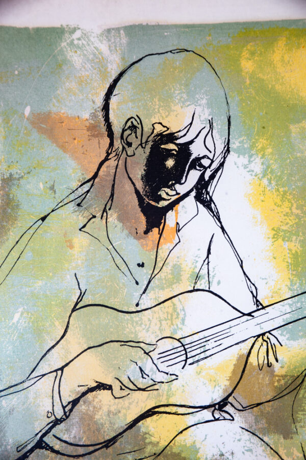 Mid Century Modern Art Print Artist Proof Abstract Musician Yellow Orange Signed - Image 10
