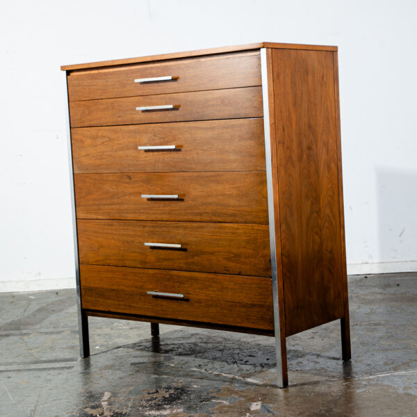 Mid Century Modern Highboy Dresser Paul Mccobb Calvin Furniture Co. Walnut 6 Drawer Vintage Metal - Image 2