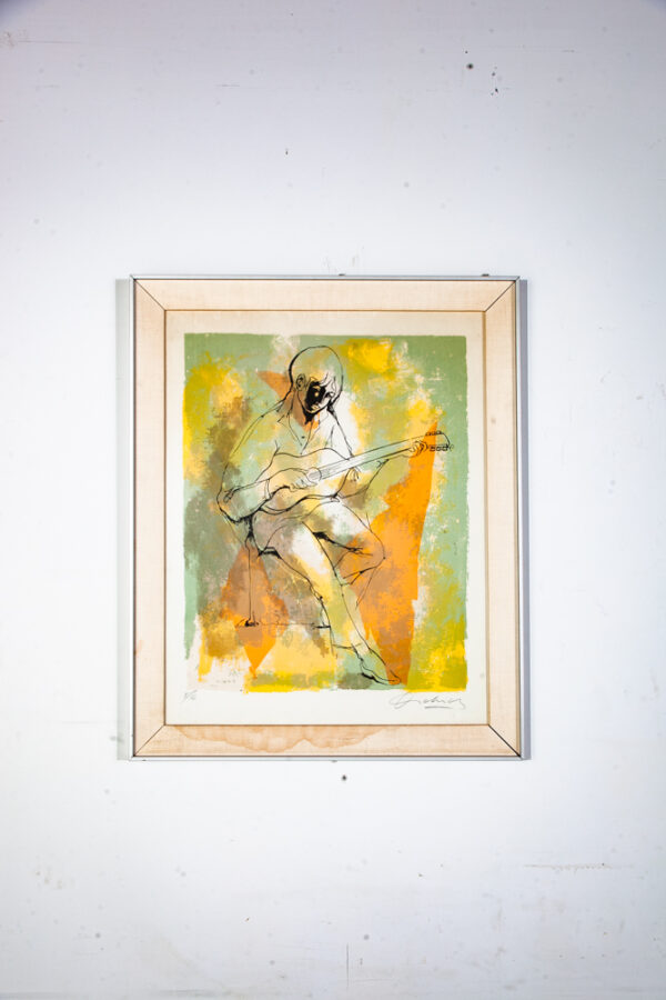 Mid Century Modern Art Print Artist Proof Abstract Musician Yellow Orange Signed - Image 8