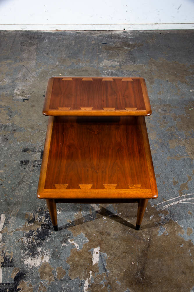 Mid Century Modern End Table Step Up Lane Acclaim Vintage 2 tier Walnut Danish - Image 3