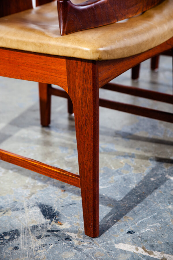 Mid Century Danish Modern Dining Chairs Set 4 Leather Solid Teak Japanese Tan VG - Image 9