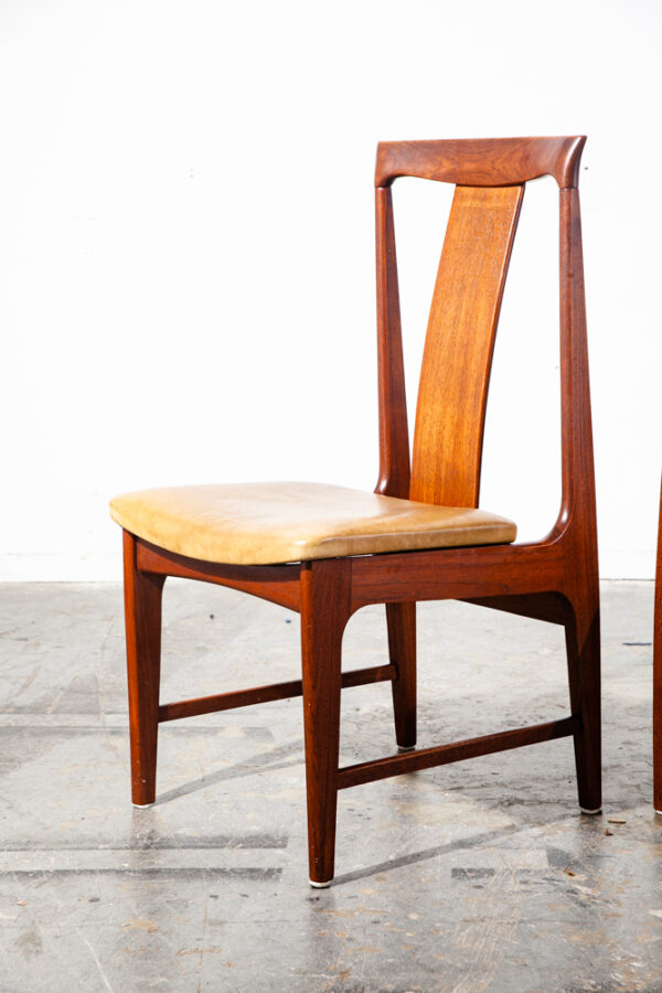 Mid Century Danish Modern Dining Chairs Set 4 Leather Solid Teak Japanese Tan VG - Image 5