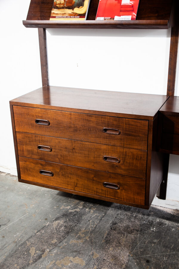 Mid Century Modern Wall Unit Walnut 2 Bay Modular Cabinet Danish Shelving Mcm Vintage Magazine Rack - Image 9