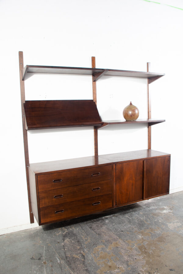 Mid Century Modern Wall Unit Walnut 2 Bay Modular Cabinet Danish Shelving Mcm Vintage Magazine Rack - Image 6