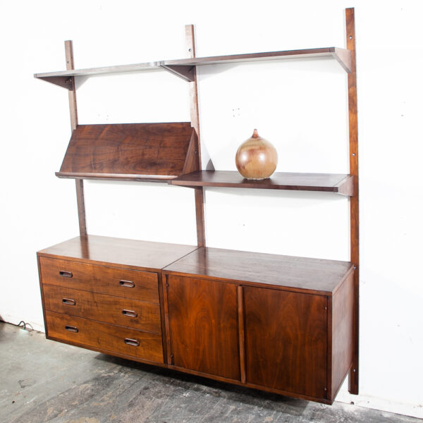 Mid Century Modern Wall Unit Walnut 2 Bay Modular Cabinet Danish Shelving Mcm Vintage Magazine Rack - Image 4