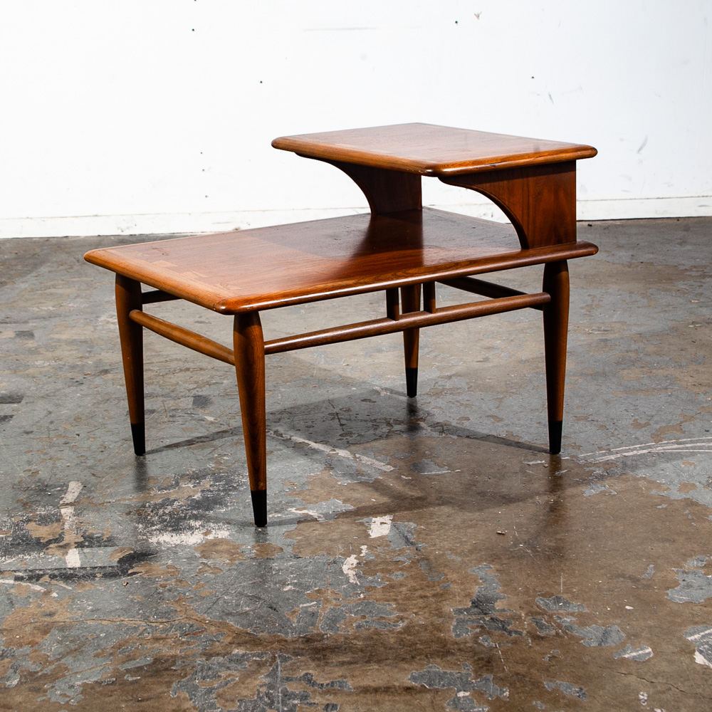 Mid Century Modern End Table Step Up Lane Acclaim Vintage 2 tier Walnut Danish - Image 2