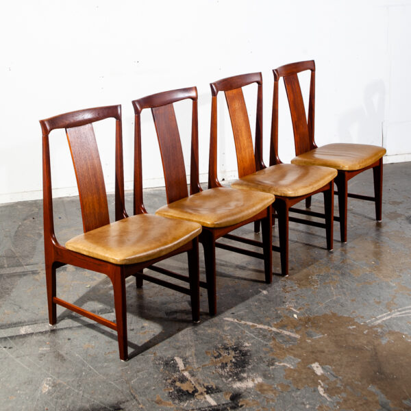 Mid Century Danish Modern Dining Chairs Set 4 Leather Solid Teak Japanese Tan VG