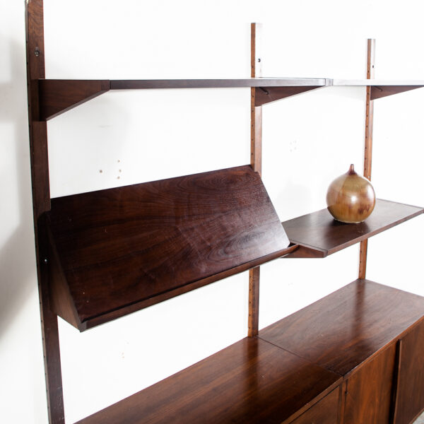 Mid Century Modern Wall Unit Walnut 2 Bay Modular Cabinet Danish Shelving Mcm Vintage Magazine Rack - Image 8