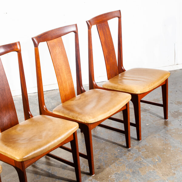 Mid Century Danish Modern Dining Chairs Set 4 Leather Solid Teak Japanese Tan VG - Image 7