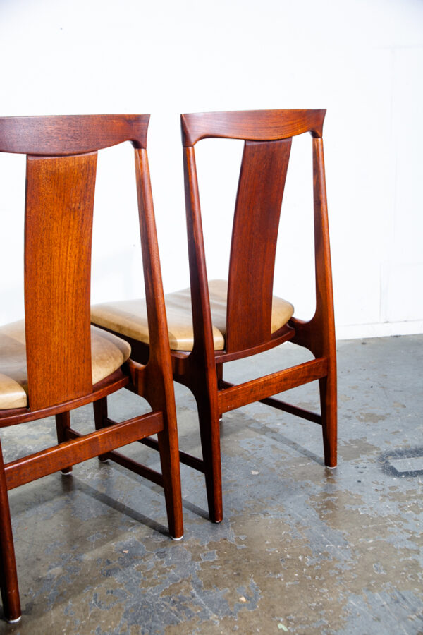 Mid Century Danish Modern Dining Chairs Set 4 Leather Solid Teak Japanese Tan VG - Image 8