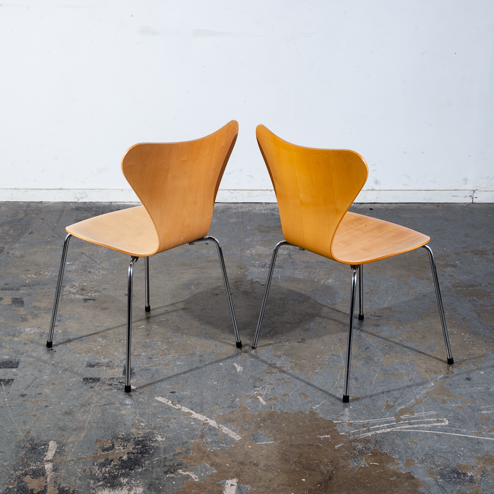 Mid Century Modern Chair Set 8 Dining Arne Jacobsen Fritz Hansen Series 7 3107 Maple Wood Chrome - Image 8