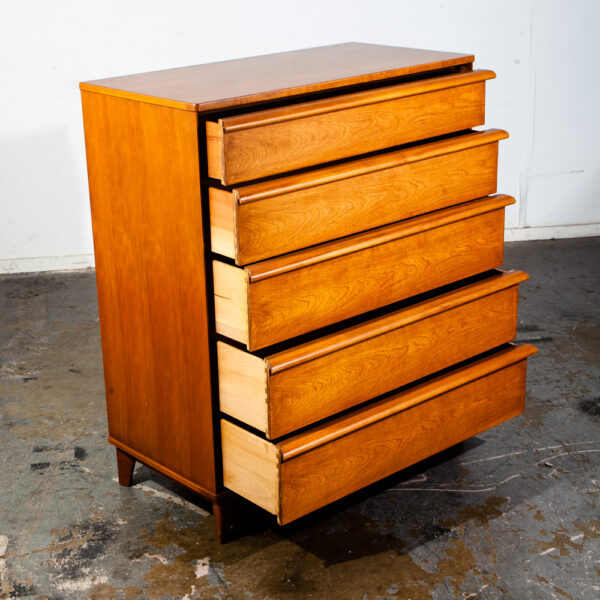 Mid Century Modern Dresser Highboy Chest of Drawers 5 Drawers Cherry Denmark MCM Tall American Design - Image 3