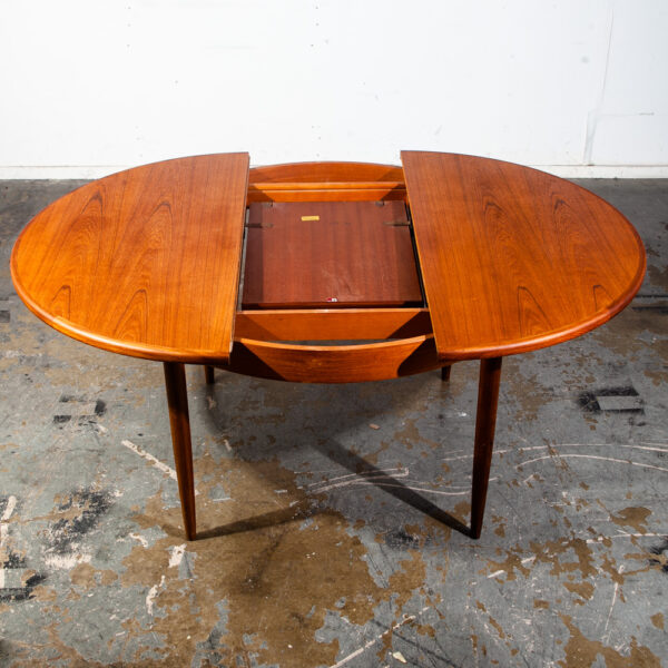 Mid Century Danish Modern Dining Table G plan Ib Kofod Larsen Oval Teak Fresco Accordion Leaf Extension - Image 4