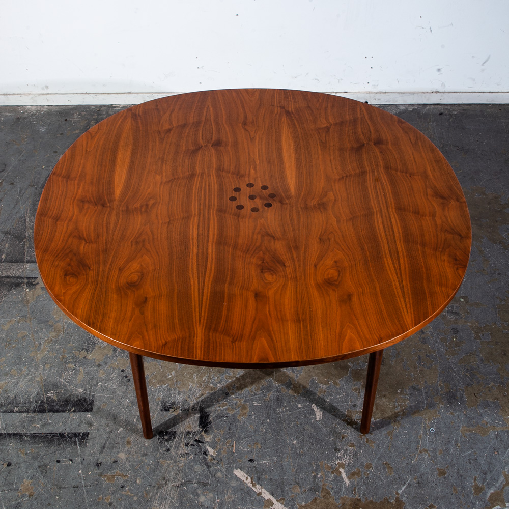 Mid Century Danish Modern Declaration Game Table Solid Walnut Kipp Stewart Drexel Round