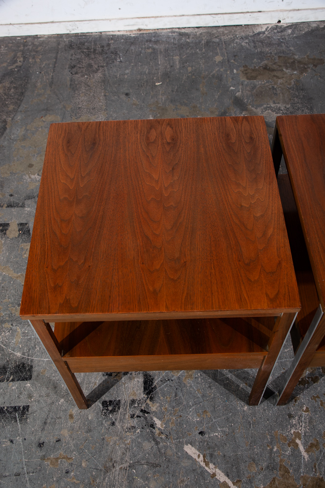 Mid Century Modern Nightstand End Tables Pair Paul McCobb Calvin Linear Walnut - Image 8