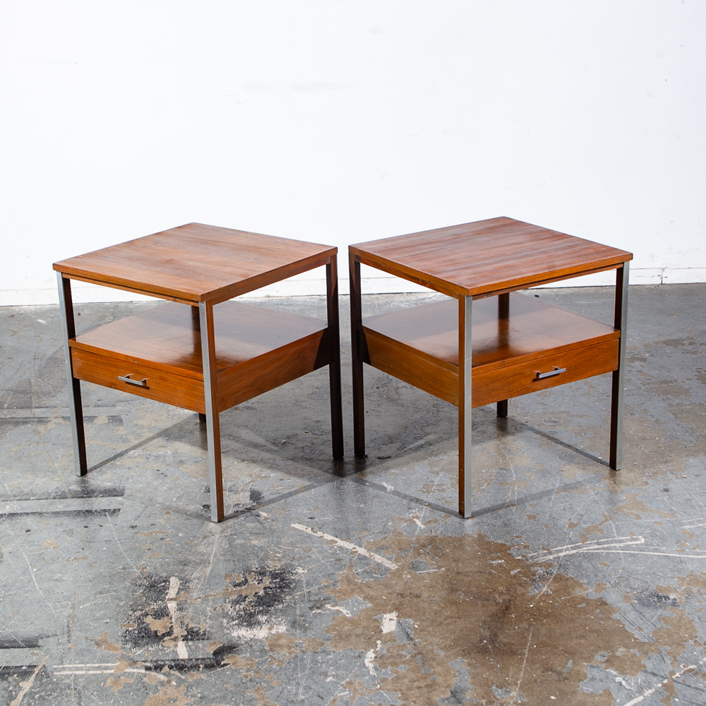 Mid Century Modern Nightstand End Tables Pair Paul McCobb Calvin Linear Walnut - Image 2