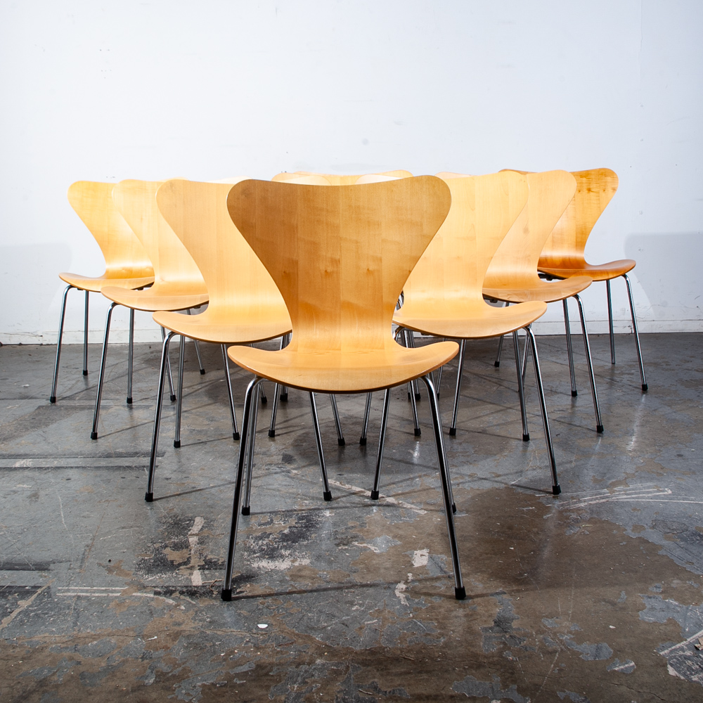Mid Century Modern Chair Set 8 Dining Arne Jacobsen Fritz Hansen Series 7 3107 Maple Wood Chrome - Image 11
