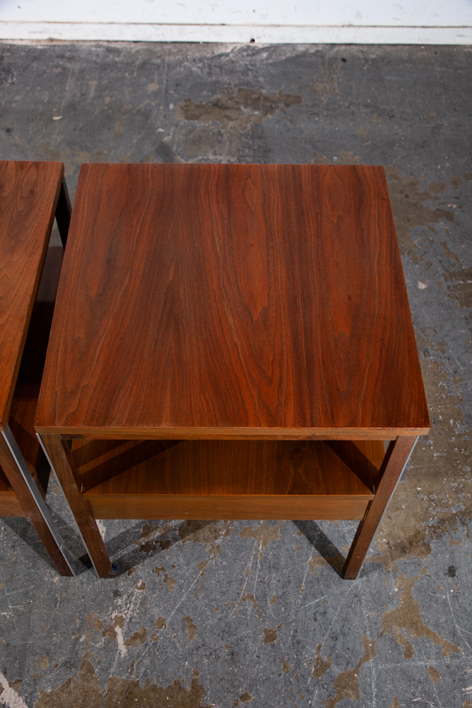 Mid Century Modern Nightstand End Tables Pair Paul McCobb Calvin Linear Walnut - Image 7
